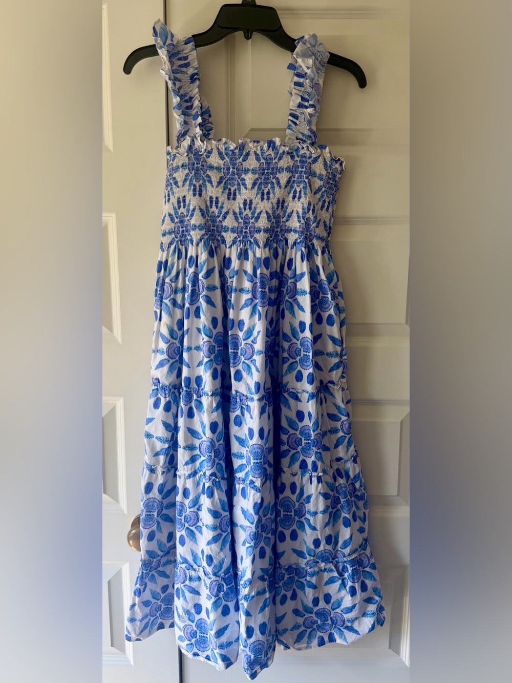 Hill House White Maxi Dress with Blue Floral Print